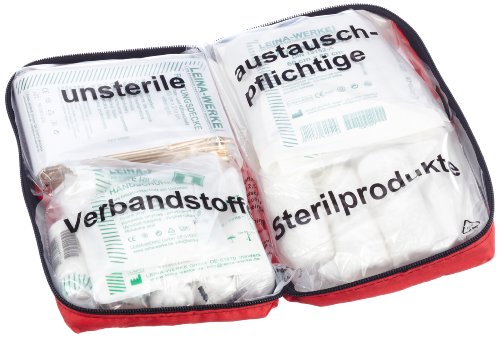 Cartrend 7730042 Kit de primeros auxilios rojo, DIN 13164, con manual de primeros auxilios