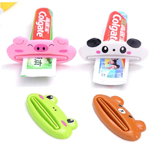Case&Cover 4pcs Tubo De Crema Dental Dispensador del Exprimidor, Clips De Dibujos Animados De Animales De Plástico De Pasta De Dientes para Baño-Panda, Cerdo, Rana, Oso (Random Estilo)