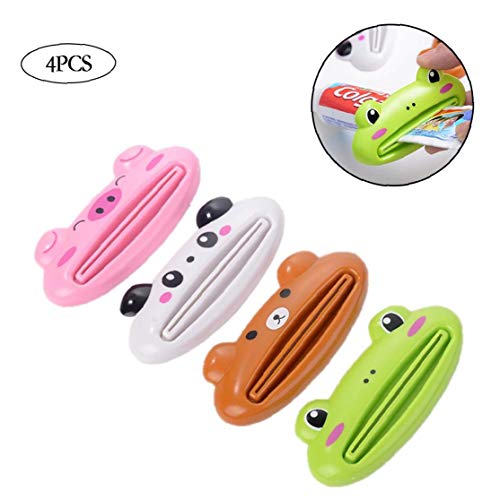 Case&Cover 4pcs Tubo De Crema Dental Dispensador del Exprimidor, Clips De Dibujos Animados De Animales De Plástico De Pasta De Dientes para Baño-Panda, Cerdo, Rana, Oso (Random Estilo)