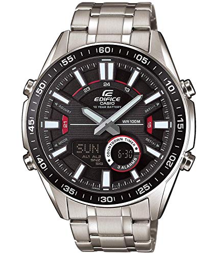 Casio EDIFICE Reloj en caja sólida, 10 BAR, Negro, para Hombre, con Correa de Acero inoxidable, EFV-C100D-1AVEF