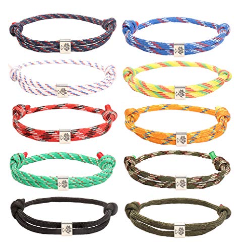 CASSIECA 10 Piezas Pulsera Trenzadas Nautica para Hombre Mujer Cuerda de la Marina Pulsera Hecho a Mano Set Surf Pulseras Árbol de la Vida Ajustable