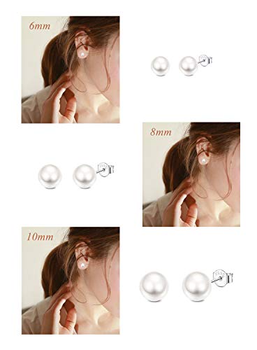CASSIECA Joyería 3Pares Plata de Ley 925 Perlas de Agua Dulce Pendientes para Mujer Niña Aretes Con Caja de Regalo 6-10mm