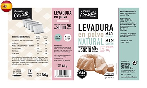 Castelló Since 1907 Levadura en Polvo Sin Gluten, Sin Fosfatos y Baja en Sodio - Bandeja 12 Paquetes de 4 x 64 gr - Total: 768 gr