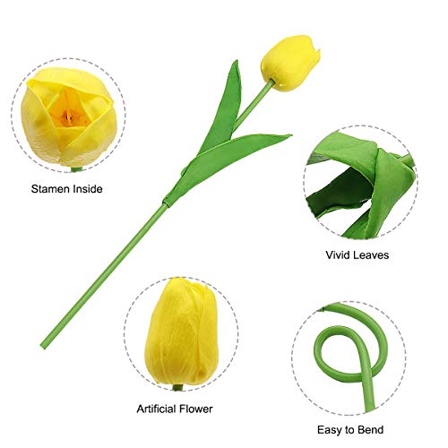CattleyaHQ Flores de tulipán Artificiales, 10 Piezas de Tulipanes Reales con Hojas, decoración para Banquete de Boda Nupcial, Mesa de Cocina para el hogar (Amarillo)