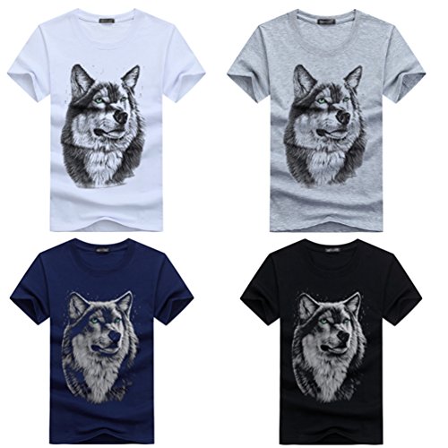 Cayuan 3D Lobo Gráficos Camisetas Hombres Cuello Redondo T-Shirt Verano Suelto Fresco Manga Corta Tops Punk Tallas Grande Blanco