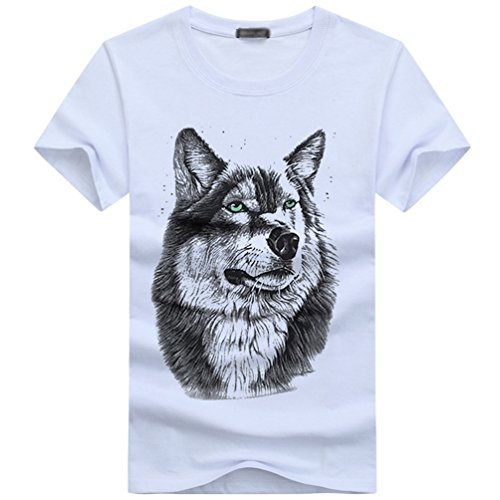 Cayuan 3D Lobo Gráficos Camisetas Hombres Cuello Redondo T-Shirt Verano Suelto Fresco Manga Corta Tops Punk Tallas Grande Blanco