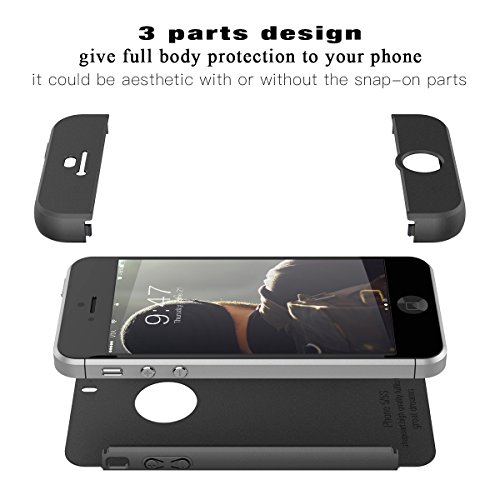 CE-Link Funda para Apple iPhone 5 5S Se Rigida 360 Grados Integral, Carcasa iPhone 5S Silicona Snap On Diseño Antigolpes Choque Absorción, iPhone Se Case Bumper 3 en 1 Estructura - Negro