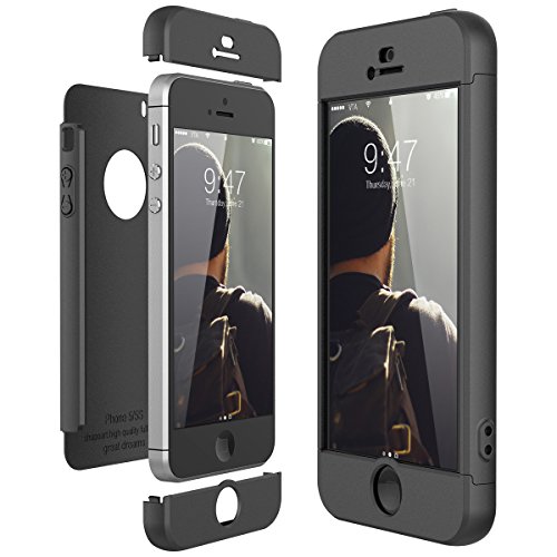 CE-Link Funda para Apple iPhone 5 5S Se Rigida 360 Grados Integral, Carcasa iPhone 5S Silicona Snap On Diseño Antigolpes Choque Absorción, iPhone Se Case Bumper 3 en 1 Estructura - Negro