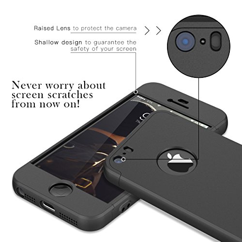 CE-Link Funda para Apple iPhone 5 5S Se Rigida 360 Grados Integral, Carcasa iPhone 5S Silicona Snap On Diseño Antigolpes Choque Absorción, iPhone Se Case Bumper 3 en 1 Estructura - Negro