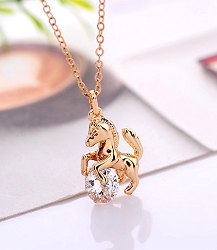 Celebrity Jewellery Oro Chapado Caballo Colgante con Pequeño Collar Rhinestone Mujeres CBJE0055