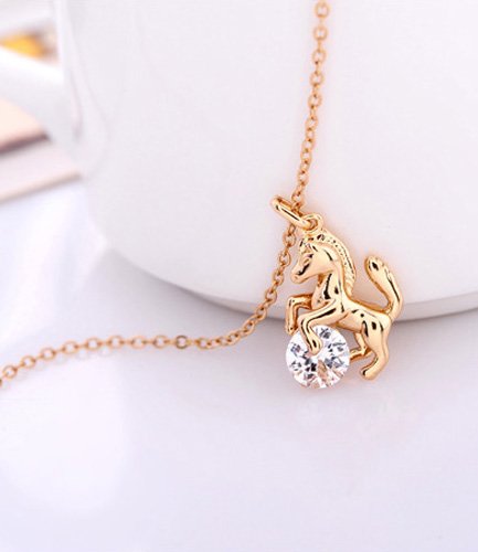 Celebrity Jewellery Oro Chapado Caballo Colgante con Pequeño Collar Rhinestone Mujeres CBJE0055