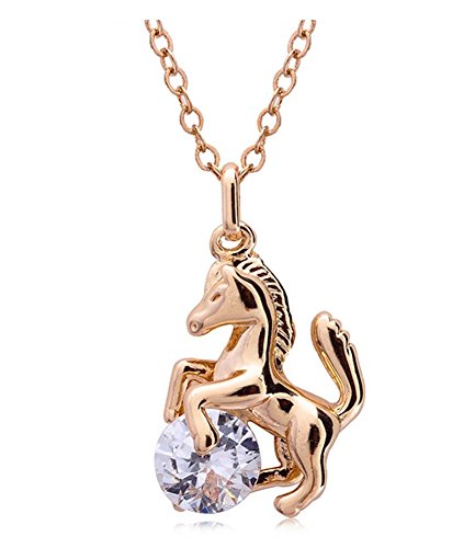 Celebrity Jewellery Oro Chapado Caballo Colgante con Pequeño Collar Rhinestone Mujeres CBJE0055