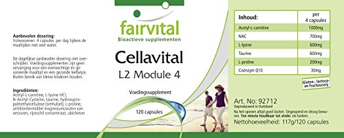 Cellavital - Dosis elevada - 120 Cápsulas - Antioxidantes en complejo con acetil-L-carnitina, taurina, Q10 y más - Calidad Alemana