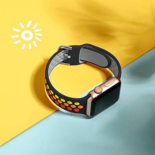CeMiKa Correa Compatible con Apple Watch Correa 38mm 40mm 42mm 44mm, Suave Silicona Deporte Correa con Compatible con Apple Watch SE/iWatch Series 6 5 4 3 2 1, 42mm/44mm-M/L, Negro/Colorido