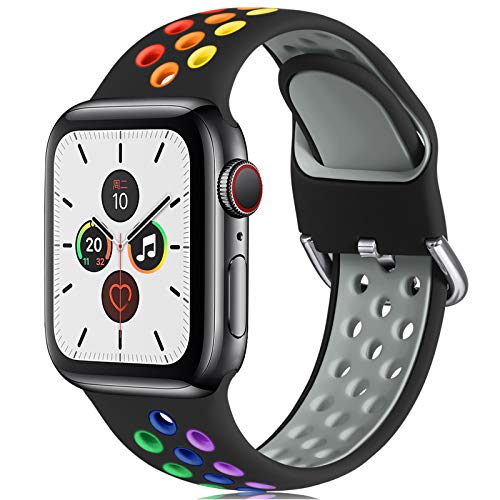 CeMiKa Correa Compatible con Apple Watch Correa 38mm 40mm 42mm 44mm, Suave Silicona Deporte Correa con Compatible con Apple Watch SE/iWatch Series 6 5 4 3 2 1, 42mm/44mm-M/L, Negro/Colorido