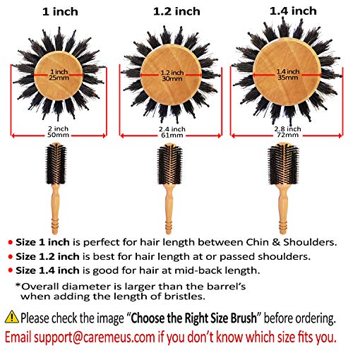 Cepillo de pelo redondo de madera de alta densidad de cerdas de jabalí seco al soplado medio (núcleo de 3 cm, 6 cm con cerdas) para secado por soplado, enderezado, peinado, longitud del hombro fino o fino