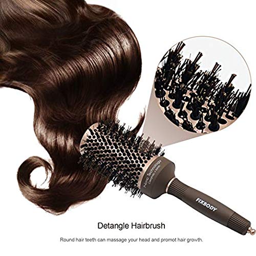 Cepillo de pelo redondo del barril de FIXBODY con las cerdas del jabalí, capa de cerámica termal nano y tecnología iónica para el pelo que labra y agrega el brillo (84mm barril 53mm)