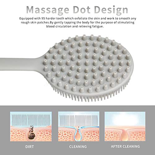 Cepillo de silicona para el cuerpo con cerdas suaves y mango largo para la celulitis, exfoliación, ducha de desintoxicación, spa sin BPA
