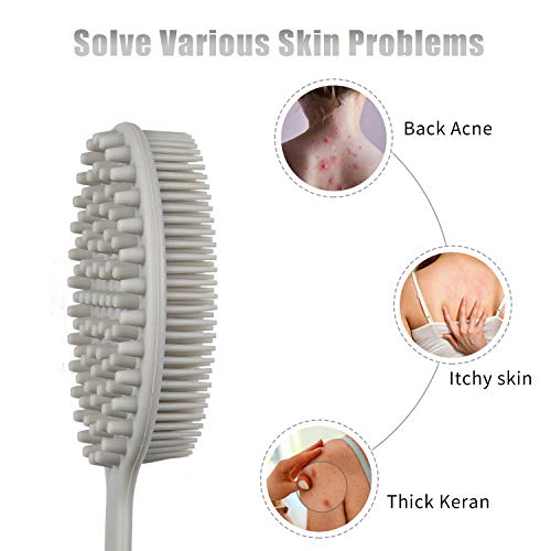 Cepillo de silicona para el cuerpo con cerdas suaves y mango largo para la celulitis, exfoliación, ducha de desintoxicación, spa sin BPA