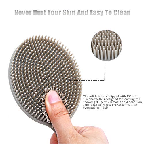 Cepillo de silicona para el cuerpo con cerdas suaves y mango largo para la celulitis, exfoliación, ducha de desintoxicación, spa sin BPA