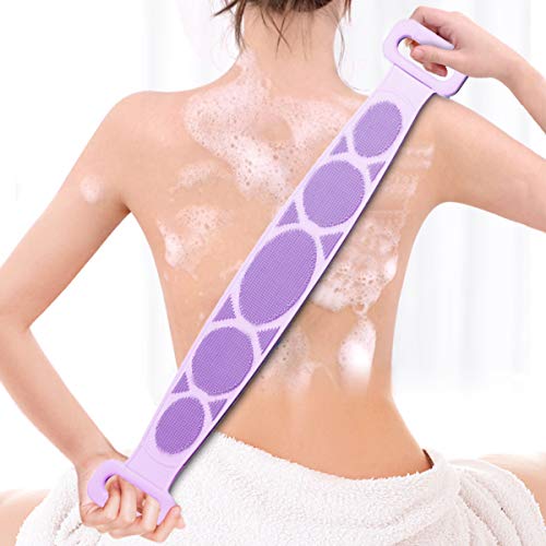 Cepillo de silicona para espalda Cepillo de baño para el cuerpo: Nueva versión 2020 Limpiador de espalda Exfoliante de ducha para masaje de espalda, silicona de doble cara alargadora（púrpura）