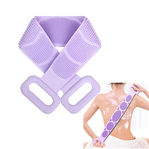 Cepillo de silicona para espalda Cepillo de baño para el cuerpo: Nueva versión 2020 Limpiador de espalda Exfoliante de ducha para masaje de espalda, silicona de doble cara alargadora（púrpura）