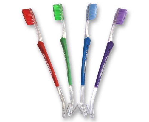Cepillo Dental Ortodóntico (Set de 2) ~Doble Extremo Corte en V & Interdental para Limpiar Brackets de Ortodoncia (Morado & Rojo)