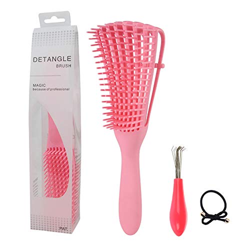 Cepillo Desenredante | Cepillo de Pelo Afro Rosa Práctico Cepillo de Pelo Natural Peine para Cabello Ondulado, Largo y Rizado, Grueso y Húmedo, con Cepillo de Pelo y Cuerda para El Cabello