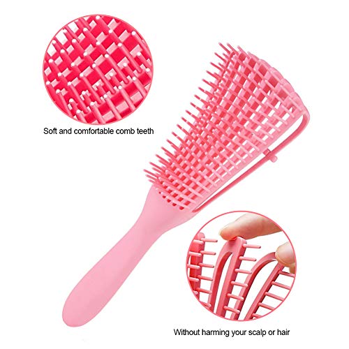 Cepillo Desenredante | Cepillo de Pelo Afro Rosa Práctico Cepillo de Pelo Natural Peine para Cabello Ondulado, Largo y Rizado, Grueso y Húmedo, con Cepillo de Pelo y Cuerda para El Cabello