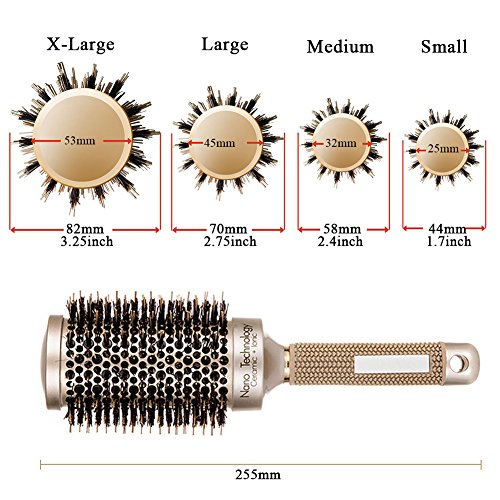 Cepillo nano cerámico iónico redondo para el secado de cabello con 4 dimensiones Cepillo del hierro de cerámica para secarse, el labrar, el encresparse (25mm)