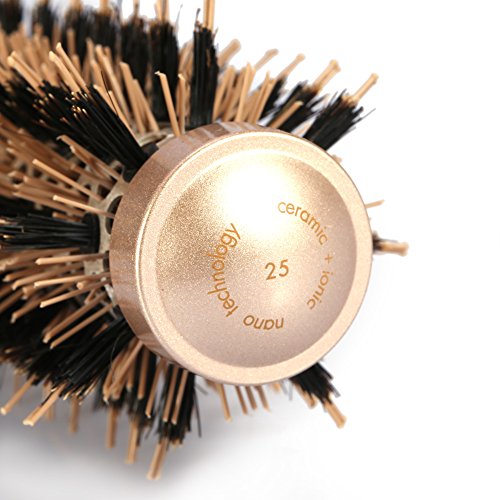 Cepillo nano cerámico iónico redondo para el secado de cabello con 4 dimensiones Cepillo del hierro de cerámica para secarse, el labrar, el encresparse (25mm)