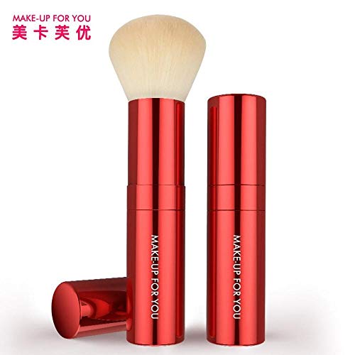 Cepillo portátil para rubor retráctil con tapa protectora para polvos sueltos (herramienta para pinceles para maquillaje en polvo, rubor en polvo) cabeza redonda de oro rosa, rojo Armani