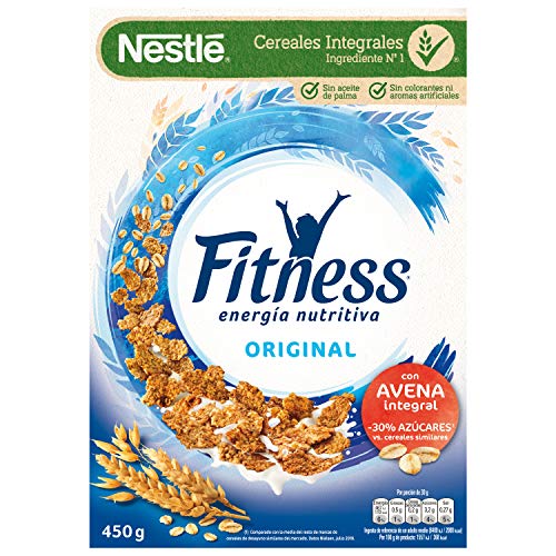 Cereales Nestlé Fitness Original - Copos de trigo integral, arroz y avena integral tostados - 12 paquetes de cereales de 450g