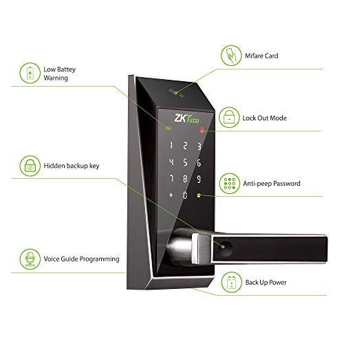 Cerradura Inteligente Automática con cerrojo de doble cilindro - ZKTeco AL10DB (GER) - Smart Lock + 5 Tarjetas Mifare - Teclado digital - Bluetooth 4.0 - Registro de entradas.