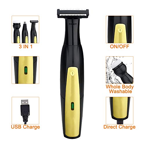 CestMall Máquina de afeitar recargable USB para hombre 3 en 1 Máquina de afeitar IPX7 Impermeable Resistente al Máquina de afeitar multifunción seca y húmeda y seca con barba