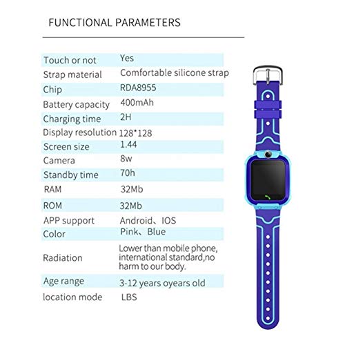 CGGA P12 Impermeable niños Inteligentes Reloj SOS-Antil perdido SmartWatch bebé Tarjeta SIM 2G Reloj Llamar Ubicación Rastreador SmartWatch Regalo del niño para (Color : 2)