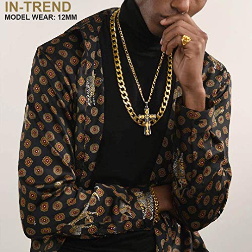 ChainsHouse Cadena de Oro Cubana Collar de Acero Inoxidable Cadena Rap Hip Hop Rock 12mm Ancho 61cm Largo Gratis Caja de Regalo