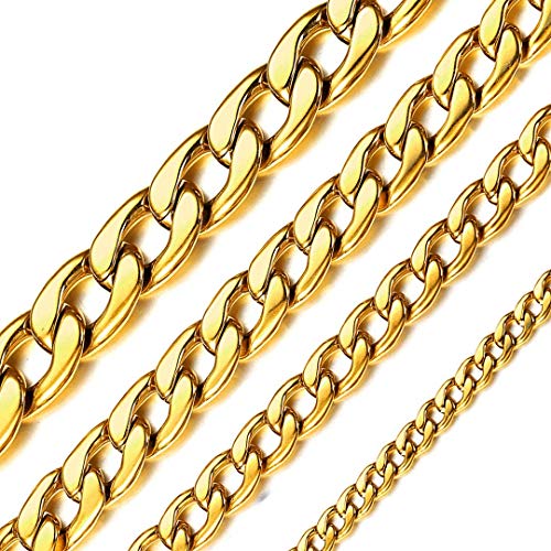 ChainsHouse Cadena de Oro Cubana Collar de Acero Inoxidable Cadena Rap Hip Hop Rock 12mm Ancho 61cm Largo Gratis Caja de Regalo