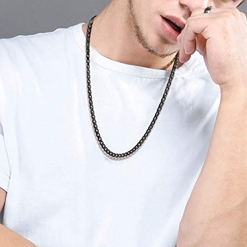 ChainsHouse Cadena Gruesa Hombre Collar Negro de Acero inoxiddable 5mm Ancho 51cm Largo Regalo Dia de Padre