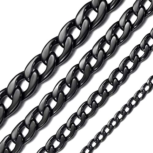 ChainsHouse Cadena Gruesa Hombre Collar Negro de Acero inoxiddable 5mm Ancho 51cm Largo Regalo Dia de Padre