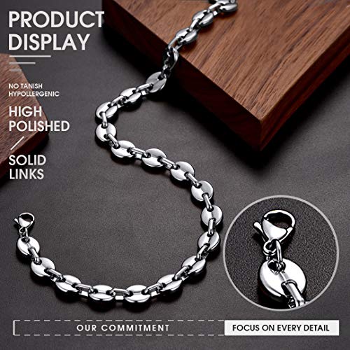 ChainsHouse Café Collar Granos Finos 10 MM Ancho 61cm Largo, Acero Inoxidable Anti-alergia, Cierre Corazón Collar Cadena para Colgantes