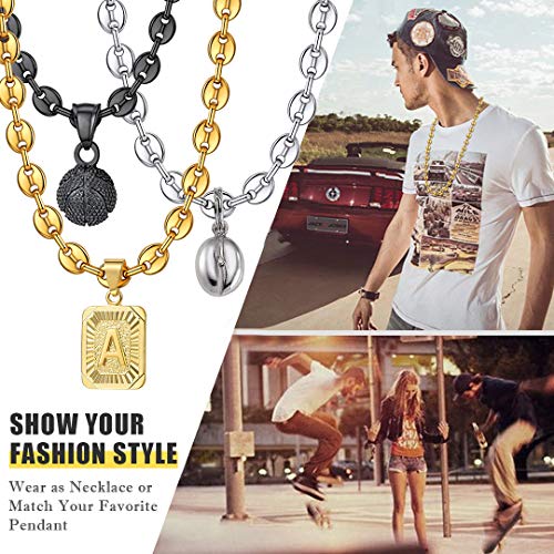 ChainsHouse Café Collar Granos Finos 10 MM Ancho 61cm Largo, Acero Inoxidable Anti-alergia, Cierre Corazón Collar Cadena para Colgantes