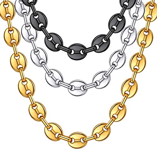 ChainsHouse Café Collar Granos Finos 10 MM Ancho 61cm Largo, Acero Inoxidable Anti-alergia, Cierre Corazón Collar Cadena para Colgantes