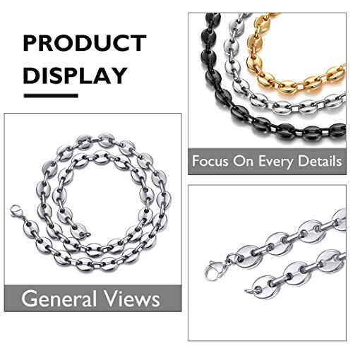 ChainsHouse Café Collar Granos Finos 10 MM Ancho 61cm Largo, Acero Inoxidable Anti-alergia, Cierre Corazón Collar Cadena para Colgantes