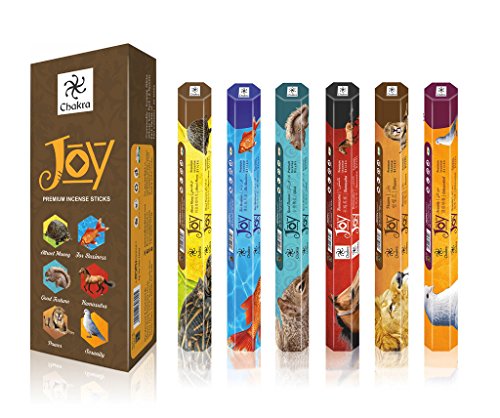 Chakra Serie alegría Superiores Naturales de Incienso - 20 Palos por Caja - Usarlo en casa o Lugar de Trabajo - Seductor Aroma Palos - Pack de 6 Palos de fragancias Crear Pacífica Aura Todo Alrededor
