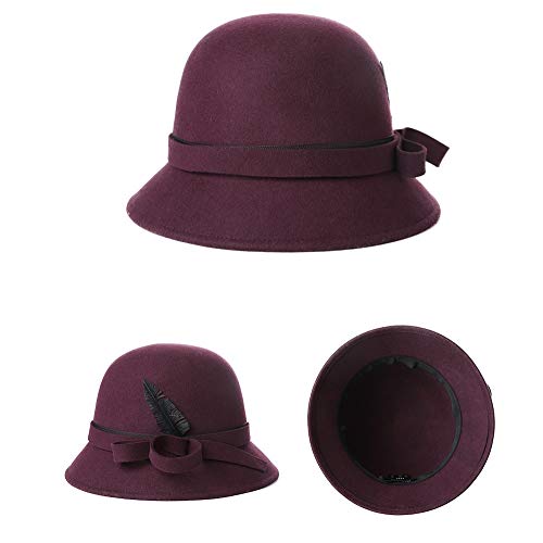 ChangDe SOHP Sombrero, otoño e Invierno Femenina pequeña Fragancia Damas británicas Sombrero de Plumas Retro Sombrero de Fieltro Pescador Sombrero, Free Size señora Sombrero del Invierno (Color : C)