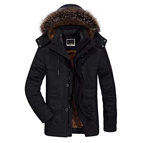 Chaqueta Parka Hombre Abrigos Parka con Capucha Cálido Abrigo de Algodón Prueba de Viento Abrigo Invierno Negro 3XL