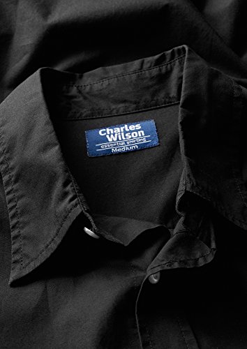 Charles Wilson Camisa Manga Larga Popelina Lisa para Hombre (Large, Plain Black)