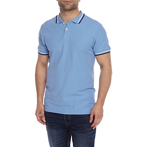 Charles Wilson Camiseta Polo Cuello con Raya de Contraste (Small, Sky Blue & Navy)