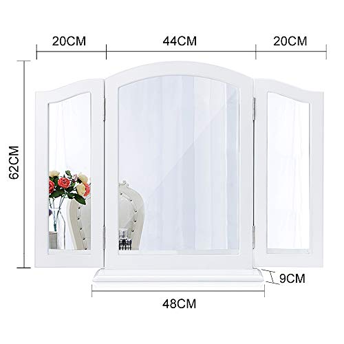 Chende Espejo Triple con Base Desmontable, 3 Piezas Plegable para tocador, Espejo para el tocador, Sobremesa o montado en la Pared (Blanco)